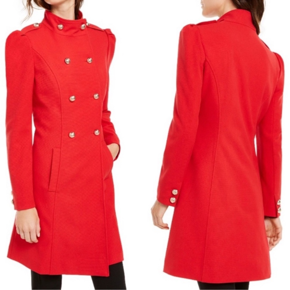 Inc Internatinal Concepts ᴍɪʟɪᴛᴀʀʏ ɢᴏʟᴅ ʙᴜᴛᴛᴏɴ ᴄᴏᴀᴛ ɪɴ ʙʀɪɢʜᴛ ʀᴇᴅ M